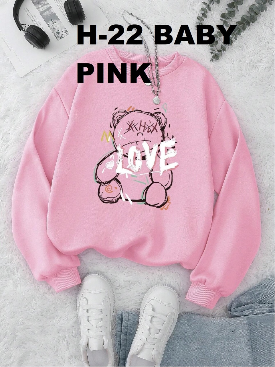 Cute Teddy Print Blue Sweatshirt - Image 5