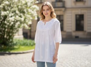 Women’s White Cotton Chikankari Hand-Embroidered Short Kurti