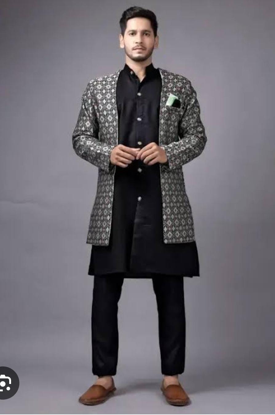 Men’s Ethnic Printed Blazer | Premium Designer Charcoal Grey Nehru Jacket - Image 2