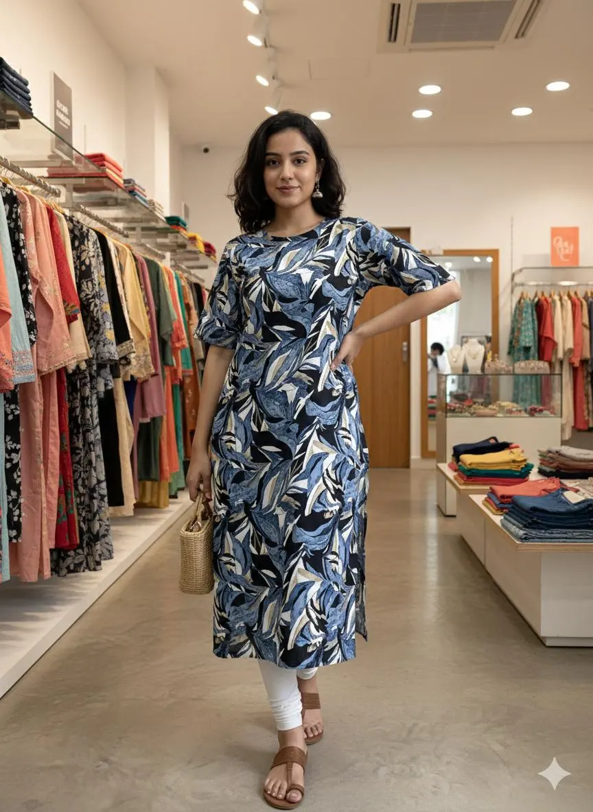 Navy Blue Abstract Wave Kurti - Image 5